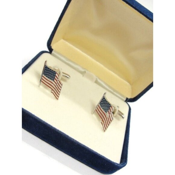 American Flag Cufflinks Shirt Formal Wedding Accessories Tux Vintage IOB - Picture 15 of 16